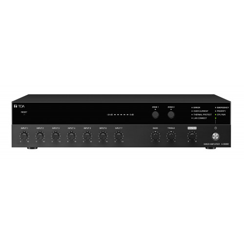 TOA 120W Digital Mixer Amplifier, 2-Zone, 7 Input, Chime, FBS, EQ, Web GUI, 100V Line / 4-16 O