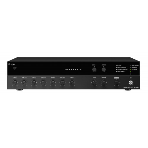 TOA 480W Digital Mixer Amplifier, 2-Zone, 7 Input, Chime, FBS, EQ, Web GUI, 100V Line / 4-16 O