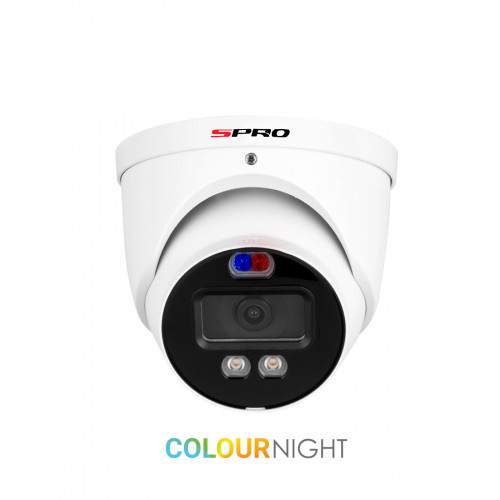 SPRO 5MP Turret Camera, 2.8mm, Active Deterrence, Built-in Mic, 40m IR, IP67, White