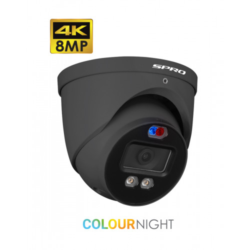 SPRO 8MP Turret Camera, 2.8mm, Active Deterrence , Built-in Mic, 40m IR, Grey