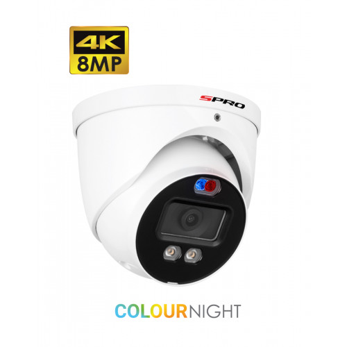 SPRO 8MP Turret Camera, 2.8mm, Active Deterrence, Built-in Mic, 40m IR, White