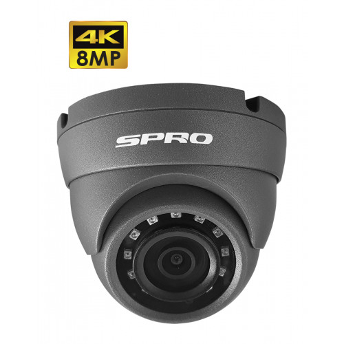 SPRO 8MP Dome Camera, 2.8mm, 30m IR, IP67, Grey