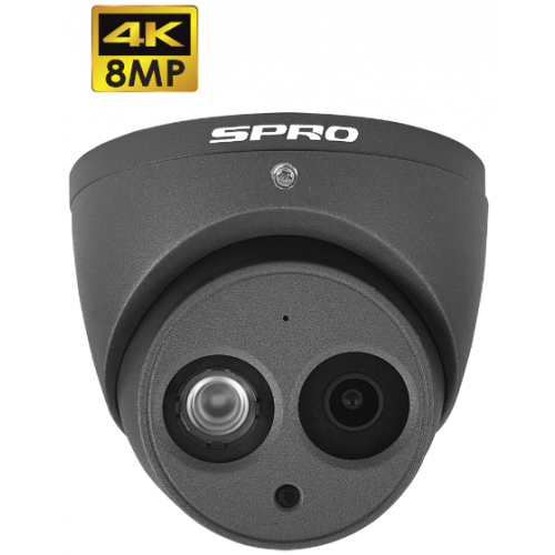 SPRO 8MP CVI Turret Camera, 3.6mm, 30m IR, Built-in Mic, IP67, Grey