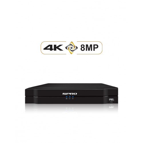 SPRO 8CH 8MP DVR, 4K VGA/HDMI c/w 4TB HDD