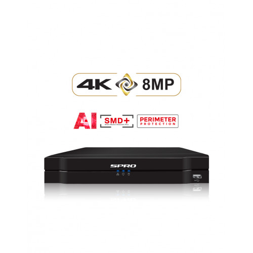SPRO 4CH 8MP DVR, 4K SMD, AI, VGA/HDMI c/w 4TB HDD