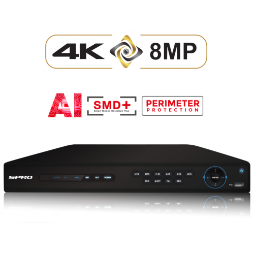 SPRO 32CH 8MP DVR, 4K, SMD PLUS, VGA/HDMI c/w 4TB HDD