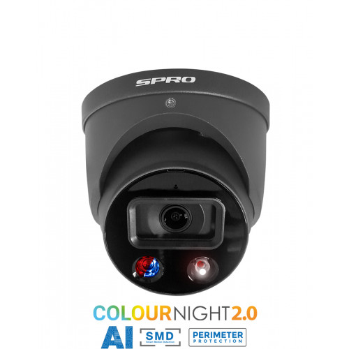 SPRO 5MP Turret IP Camera, 2.8mm, Active Deterrence, Colour Night, 30m IR, IP67, Grey