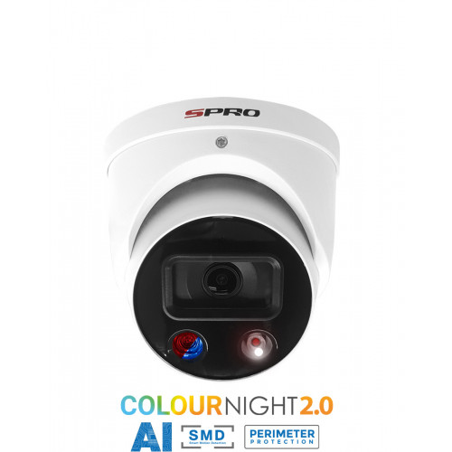SPRO 5MP Turret IP Camera, 2.8mm, Active Deterrence, Colour Night, 30m IR, IP67, White