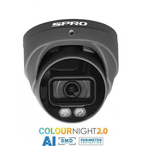 SPRO 8MP Turret Dome Camera, 2.8mm, Colour Night, 30m IR, White LED, Grey