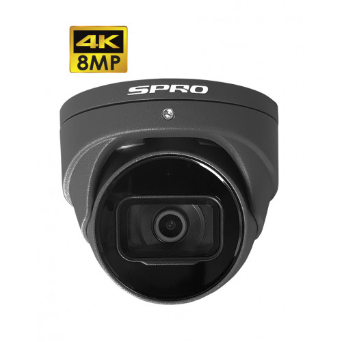 SPRO 8MP Turret Camera, 2.8mm, 30m IR, WDR, IP67, POE, AI-LITE, IP67, Grey