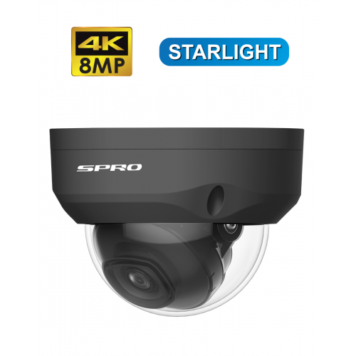 SPRO 8MP Dome Camera, 2.8mm, 30m IR, DC12V / POE, IP67, Grey