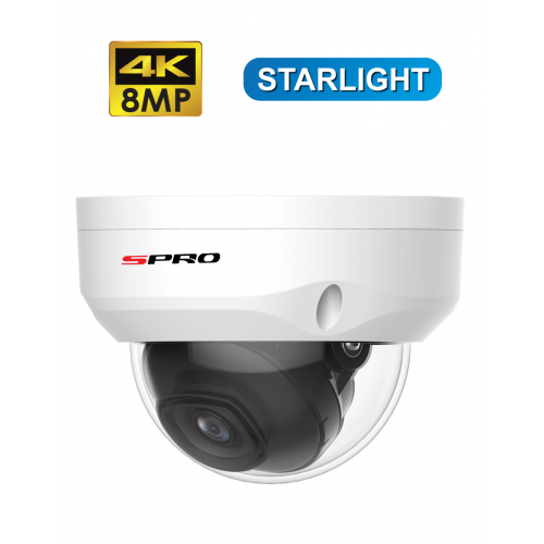 SPRO 8MP Dome Camera, 2.8mm, 30m IR, DC12V / POE, IP67, White