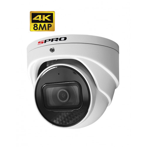 SPRO 8MP Turret Camera, 2.7-13.5mm Motorised Lens, 40m IR, AI, IP67, White