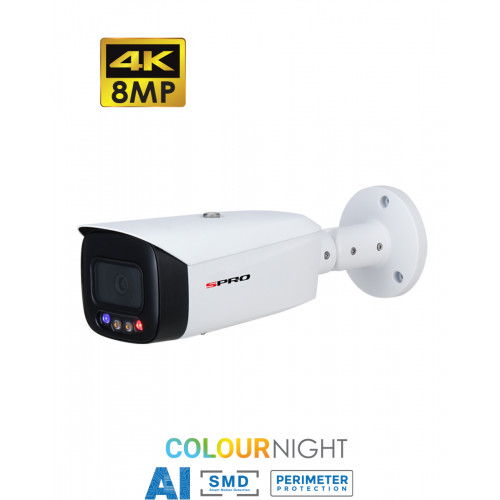 SPRO 8MP, Bullet Camera, 2.8mm, Active Deterrence, 30m, LED, White