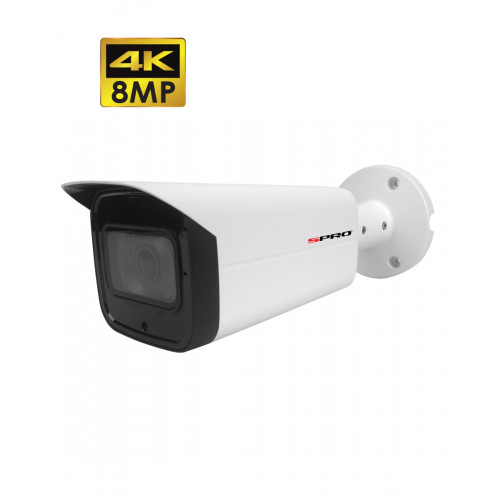 SPRO 8MP Bullet Camera, 2.7-13.5mm Motorised Lens, 50m IR, AI, IP67, White