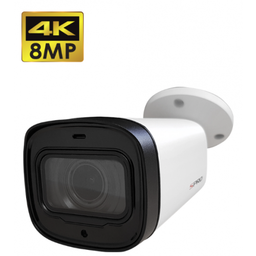 SPRO 8MP Turret Camera, 2.7-13.5mm Motorised Lens, Built-in Mic, 60m IR, IP67, White