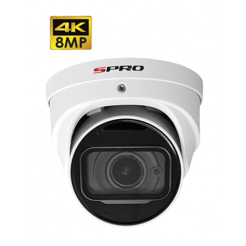 SPRO 8MP Bullet Camera, 2.7-13.5mm Motorised Lens, Built-in Mic, 60m IR, IP67, White