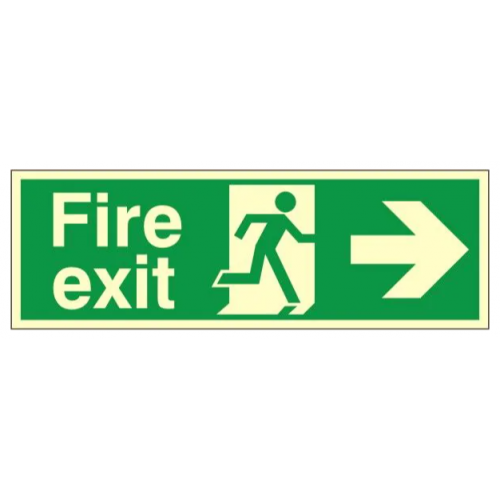 Fire Exit + Running Man Arrow Right, Photoluminescent, Rigid PVC, 120 x 340mm