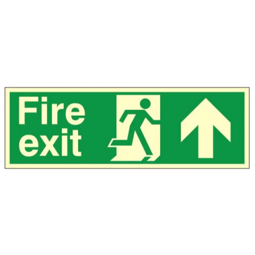 Fire Exit + Running Man Arrow Up, Photoluminescent, Rigid PVC, 120 x 340mm