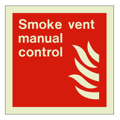 Smoke Vent Manual Control Sign, Photoluminescent, Rigid PVC, 100 x 100mm
