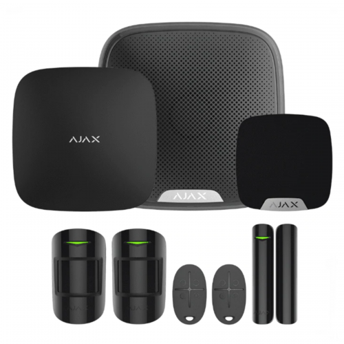 Ajax Kit 1 with Keyfobs, Black - Hub2, 2 x Motion Protect, Door Protect, 2 x Space Control, Street Siren, Home Siren