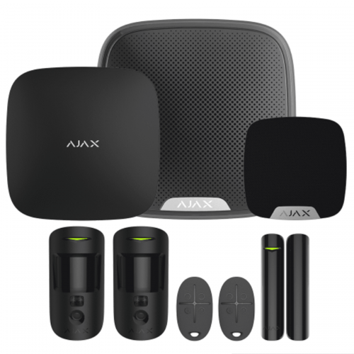 Ajax Kit 1 with Keyfobs, Black - Hub1 Plus, 2 x Motion Cam, Door Protect, 2 x Space Control, Street Siren, Home Siren