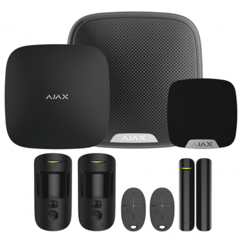 Ajax Kit 1 (Cam) with Keyfobs, Black - Hub2 Plus, 2 x Motion Cam, Door Protect, 2 x Space Control, Street Siren, Home Siren