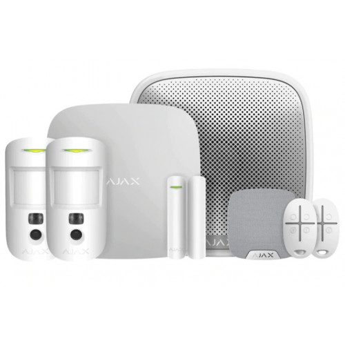 Ajax Kit 1 (Cam) with Keyfobs, White - Hub2, 2 x Motion Cam, Door Protect, 2 x Space Control, Street Siren, Home Siren