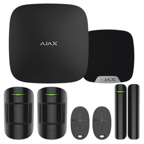 Ajax Kit 2 with Keyfobs, Black - Hub2, 2 x Motion Protect, Door Protect, 2 x Space Control, Home Siren