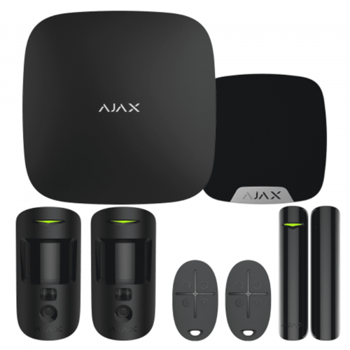 Ajax Kit 2 (Cam) with Keyfobs, Black - Hub2 Plus, 2 x Motion Cam, Door Protect, 2 x Space Control, Home Siren