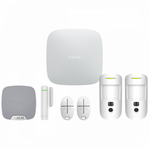 Ajax Kit 2 (Cam) with Keyfobs, White - Hub2, 2 x Motion Cam, Door Protect, 2 x Space Control, Home Siren