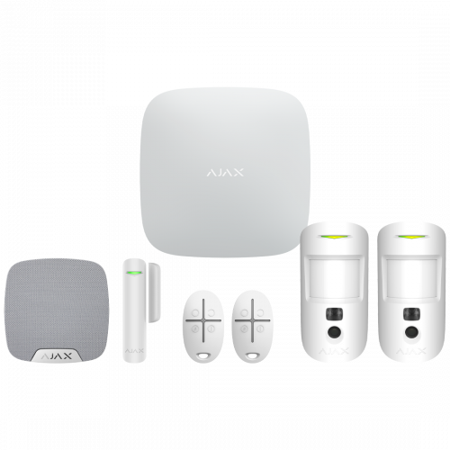 Ajax Kit 2 (Cam) with Keyfobs, White - Hub2 Plus, 2 x Motion Cam, Door Protect, 2 x Space Control, Home Siren