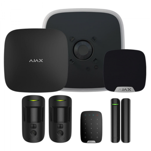 Ajax Kit 3 (Cam) DD with Keypad, Black - Hub2 Plus, 2 x Motion Cam, Door Protect, Double Deck Siren, Home Siren