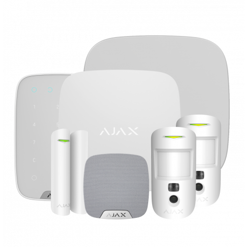 Ajax Kit 3 (Cam) DD with Keypad, White - Hub2, 2 x Motion Cam, Door Protect, Double Deck Siren, Home Siren