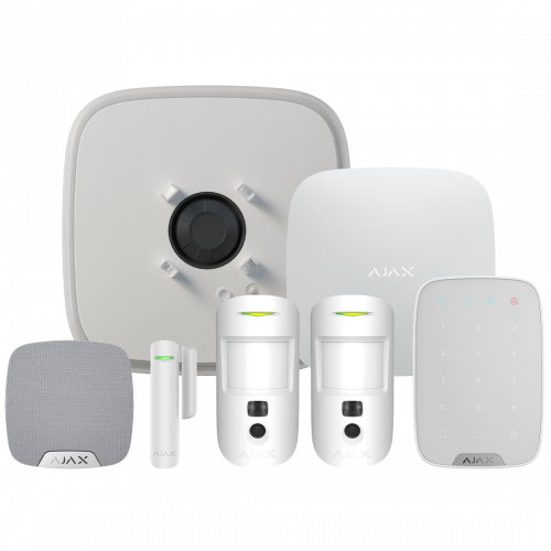 Ajax Kit 3 (Cam) DD with Keypad, White - Hub2 Plus, 2 x Motion Cam, Door Protect, Double Deck Siren, Home Siren